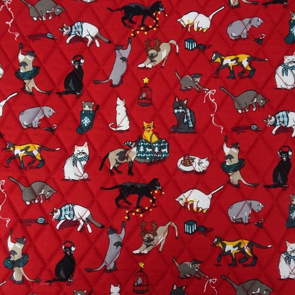 Vera Bradley Tote Holiday Cats Factory Style Essential Red Signature Cotton New - Picture 6 of 12